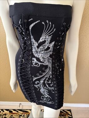 Ed Hardy | Dresses | Ed Hardy Black Dress With Hoodie | Poshmark